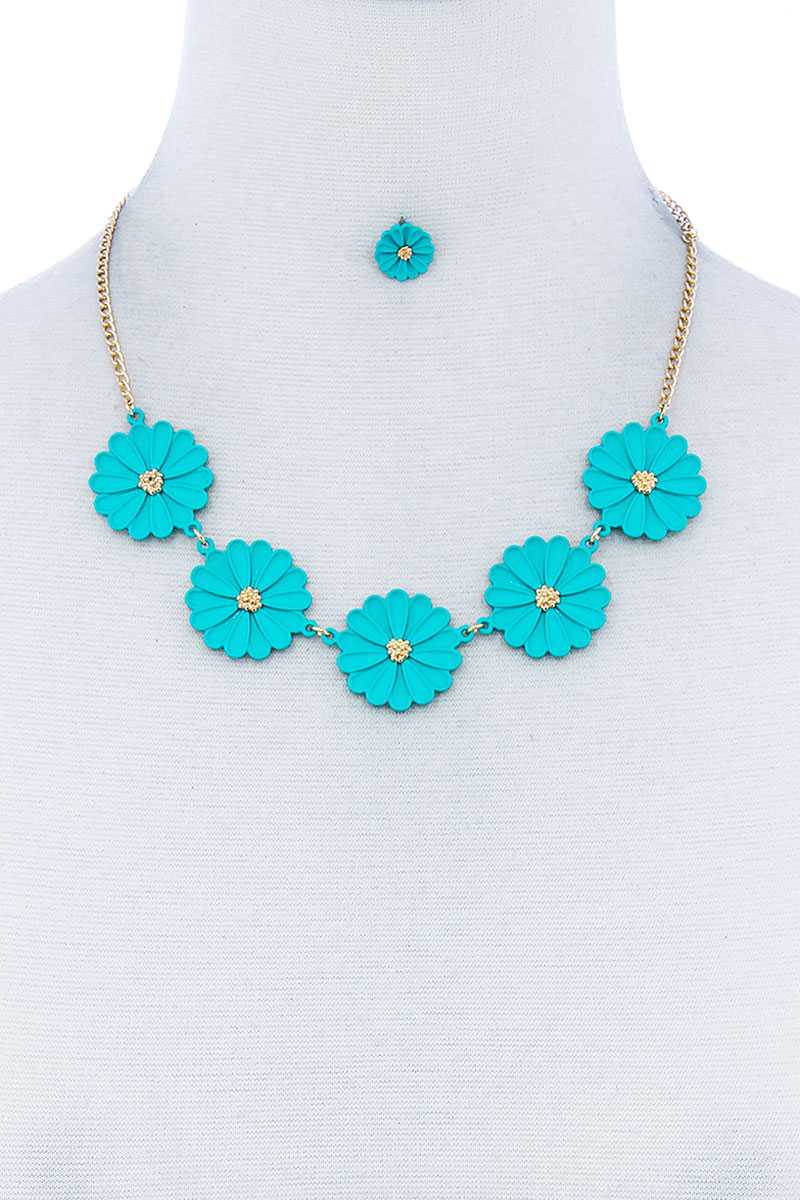 Fashion Cute Multi Tender Flower Necklace And Earring Set