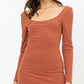 U Neck Of Front And Back Side, Basic Rib Dress With Long Sleeve