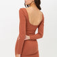 U Neck Of Front And Back Side, Basic Rib Dress With Long Sleeve