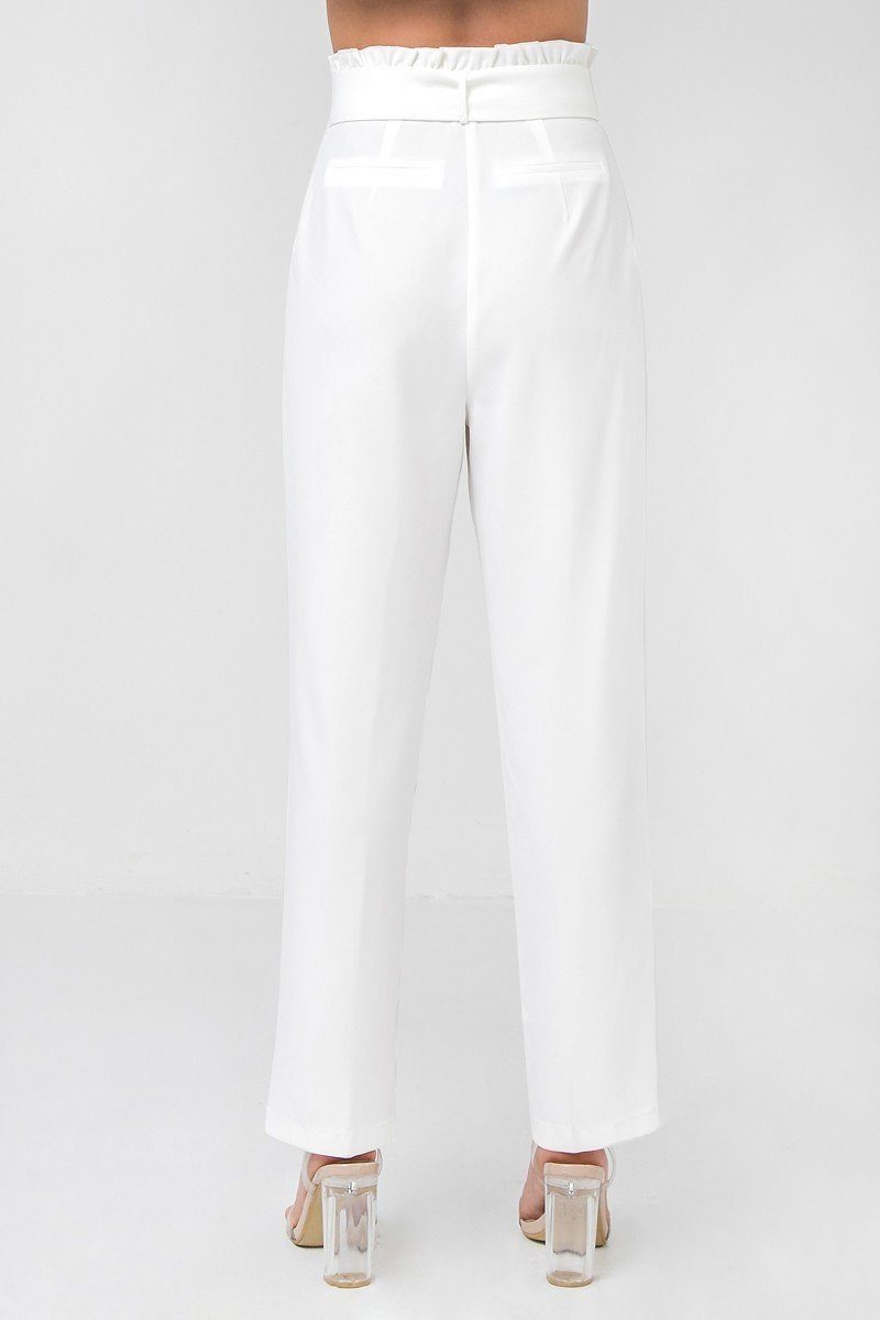 A Solid Pant Featuring Paperbag Waist With Rattan Buckle Belt