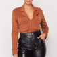 Deep-v Cropped Power Shoulder Blazer Bodysuit