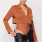 Deep-v Cropped Power Shoulder Blazer Bodysuit