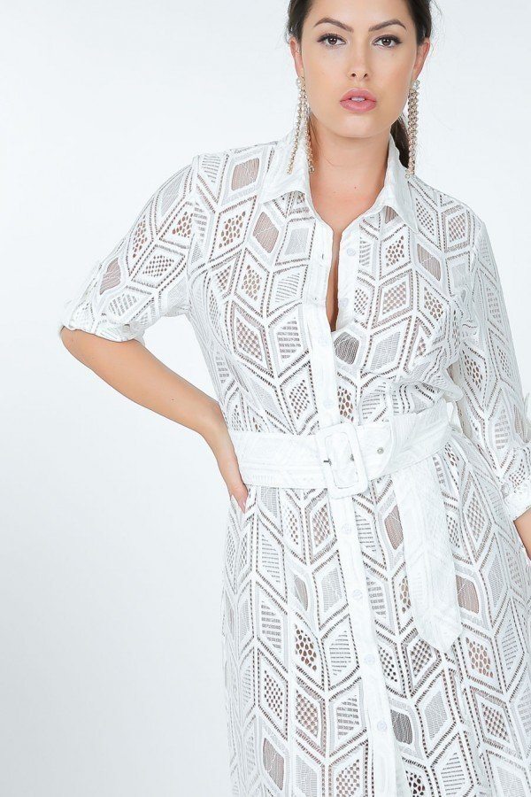 - Belted Hi Low Placket Lace Shirt Dress | Love It Clothing