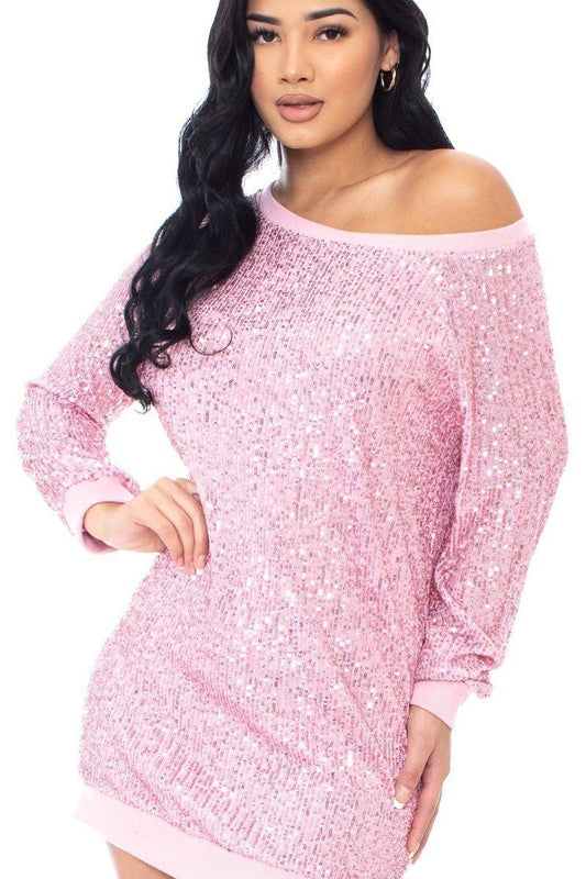 - Sequin Wide Neck Boxy Mini Dress | Love It Clothing