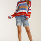 Multicolored Stripe Round Neck Long Sleeve Knit Sweater