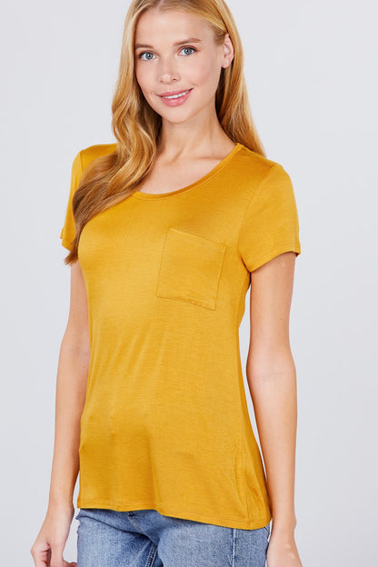 Short Sleeve Scoop Neck Top With Pocket