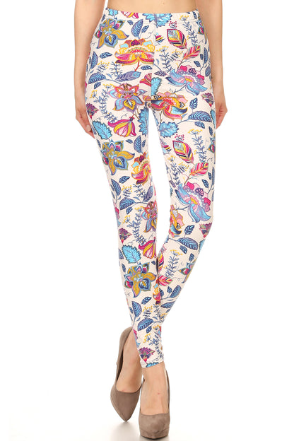 Floral Printed Lined Knit Legging With Elastic Waistband