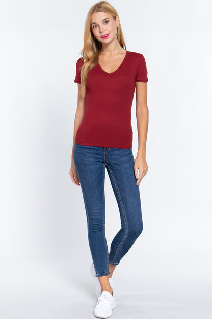 Short Sleeve V-neck Rib Top