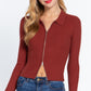 Notched Collar Zippered Sweater