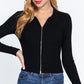 Notched Collar Zippered Sweater