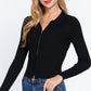 Notched Collar Zippered Sweater