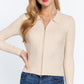 Notched Collar Zippered Sweater