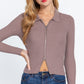 Notched Collar Zippered Sweater