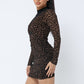 Animal Print Long Sleeve Mock Neck Mini Dress