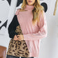 Turtle Neck Color Block Cutout Sweater