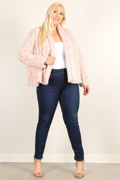 Plus Size Faux Fur Jackets With Open Front And Loose Fit