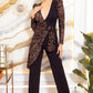 Plunging V Buckle Detail Leopard Jumpsuit