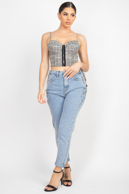 Plaid Hook & Eye Sweetheart Crop Top