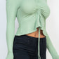 Ribbed Drawstring Front Long Sleeve Peplum Top