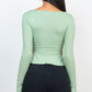 Ribbed Drawstring Front Long Sleeve Peplum Top