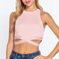 Sleeveless Crew Neck Waist Tie Crop Sweater Top