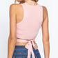 Sleeveless Crew Neck Waist Tie Crop Sweater Top