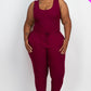 Plus Ribbed Sleeveless Drawstring Jumpsuit