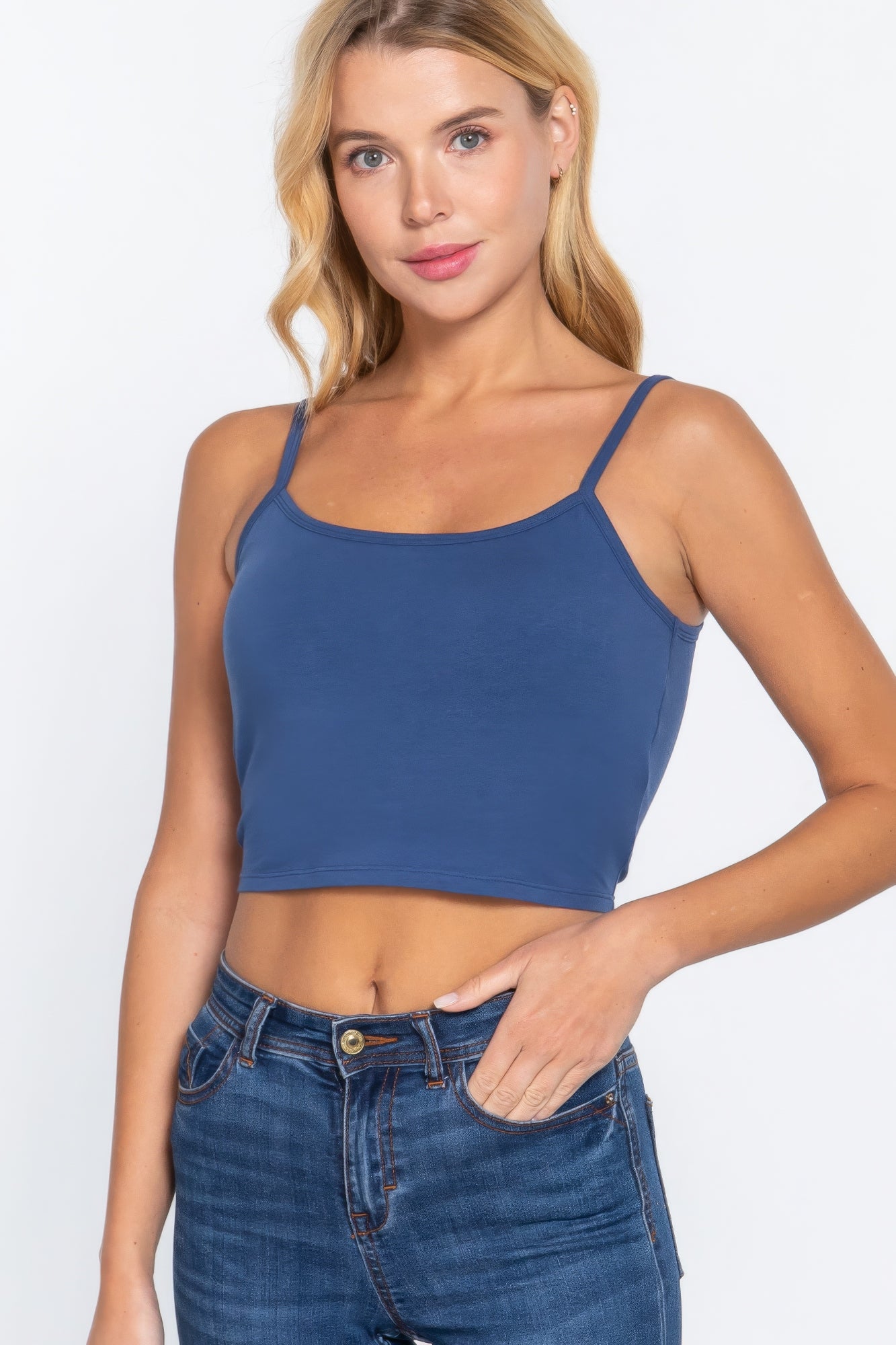 Round Neck W/removable Bra Cup Cotton Spandex Bra Top