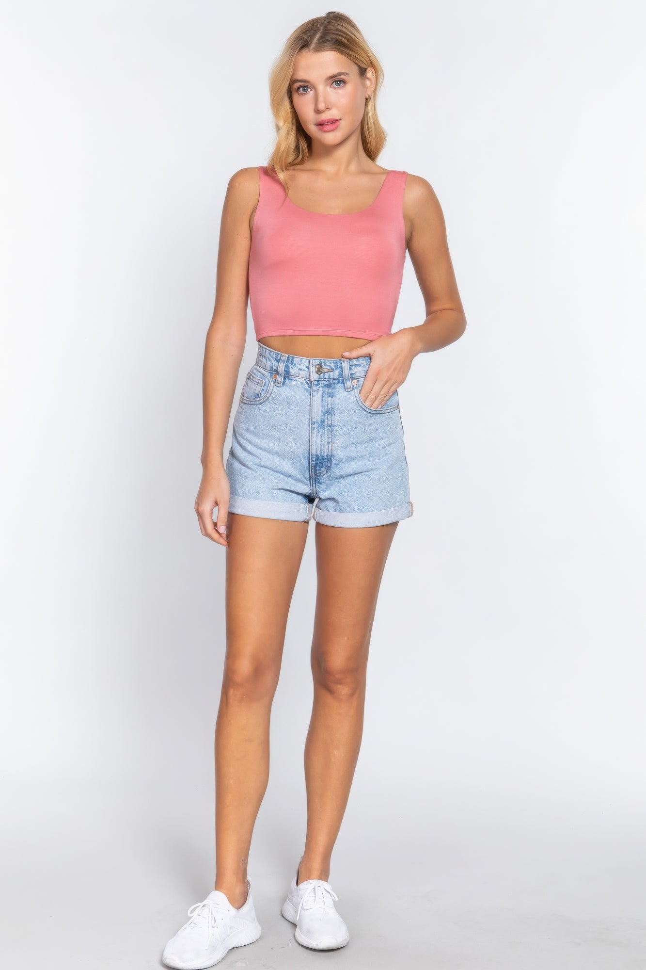 Scoop Neck 2 Ply Crop Tank Top