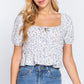 Short Slv Shirring Print Woven Top