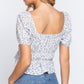 Short Slv Shirring Print Woven Top