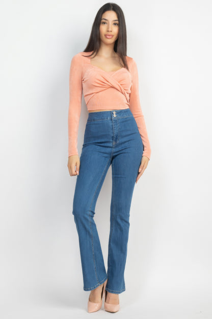 Twisted Velvety Long Sleeve Crop Top