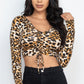 Leopard Print Strap Ruched Front Crop Top