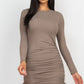 Ribbed long sleeve drawstring bodycon dress