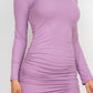 Ribbed long sleeve drawstring bodycon dress