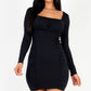 U-neck long sleeve ruched bodycon mini dress