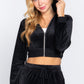 Long Slv Velour Hoodie Crop Jacket