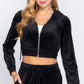 Long Slv Velour Hoodie Crop Jacket