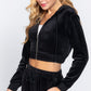 Long Slv Velour Hoodie Crop Jacket