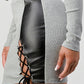 2 Piece Set With Cropped Long Sleeve Shirt With Pu Leather Detail Matching Mini Skirt