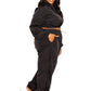 Model wearing black Active Zip Up Set with Cord Lock Detail, showcasing extended size activewear in 1XL to 3XL, side view.