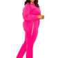 Woman wearing pink Grommet Detail Lounge Set in extended size, showcasing comfortable and stylish fashion for everyday wear.