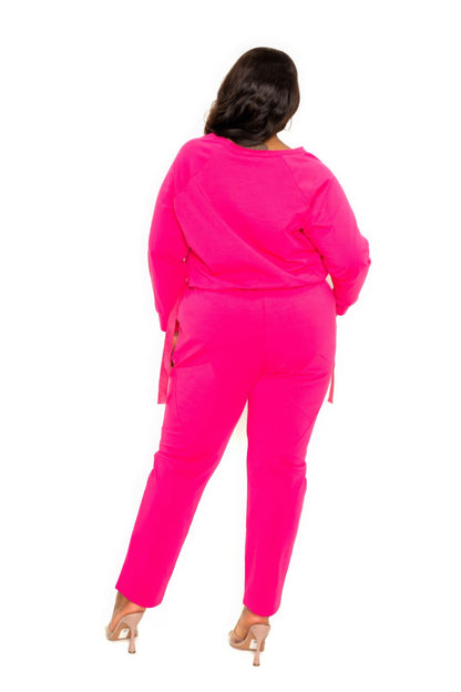 Pink Grommet Detail Lounge Set in XL, showcasing back view with soft, stretchy fabric for comfortable, stylish everyday wear.