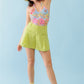 Multicolor Floral Print Sleeveless U-neck Self-tie Strap Bodysuit