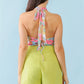 Multicolor Floral Print Sleeveless U-neck Self-tie Strap Bodysuit