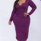 Plus Size Split Neck Long Sleeve Midi Dress