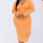 Plus Size Split Neck Long Sleeve Midi Dress