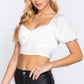 Short Slv Shirring Satin Crop Top