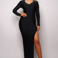 Long Sleeve V Neck Open Back Maxi Dress