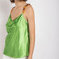 Cowl neck satin camisole with chain strap